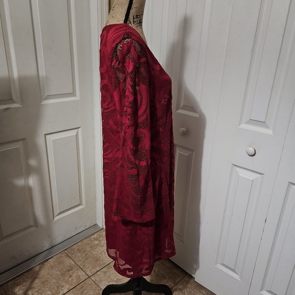 New Dressbarn Dark Red Lace Dress Size 14 - Picture 5 of 12